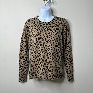 J. Crew 100% Cashmere Leopard Print Crew Neck Sweater Women's XS